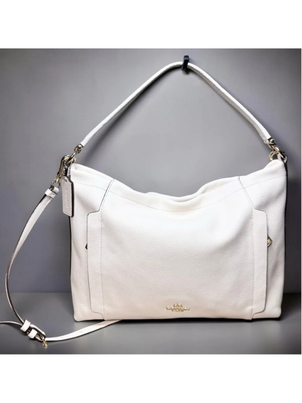COACH Scout Hobo Bag & Wristlet Bundle Chalk White Pebbled Leather Style 34